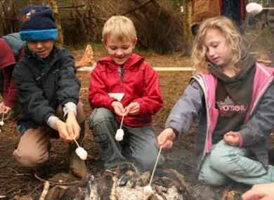 Children around campfire