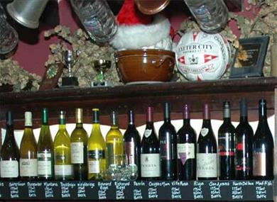 wine shelf at King's Arms